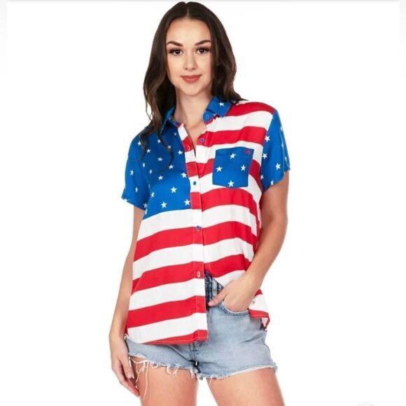 Tipsy Elves American flag button down sz XL - Picture 7 of 12